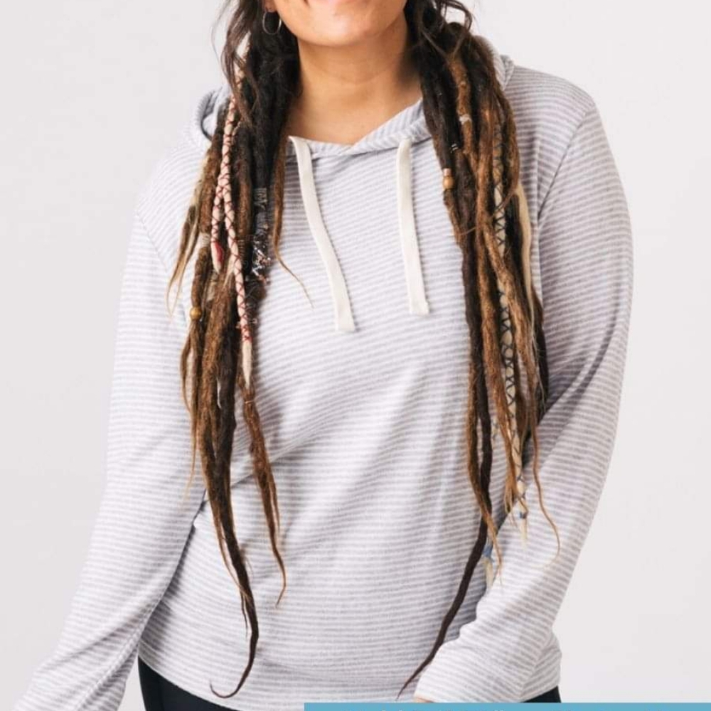 ZYIA Gray and white striped Boyfriend Hoodie
